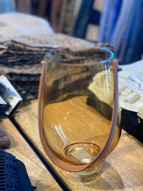 C´est Bon Lanterne - Glas Lanterne Lille, Med Skind Håndtag i Brændt Gul