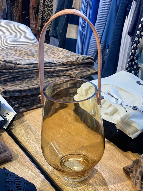 C´est Bon Lanterne - Glas Lanterne Lille, Med Skind Håndtag i Brændt Gul
