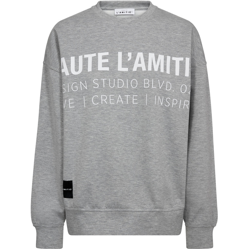 Haute L´amitié Sweat - Studio Logo Sweat i Grey Melange Med Hvid Skrift
