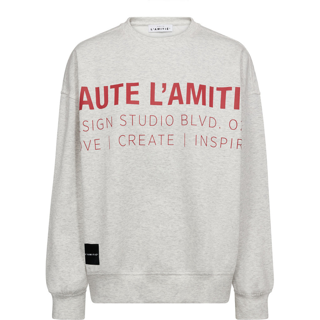 Haute L´amitié Sweat - Studio Logo Sweat i Pearl Melange Med Rød Skrift