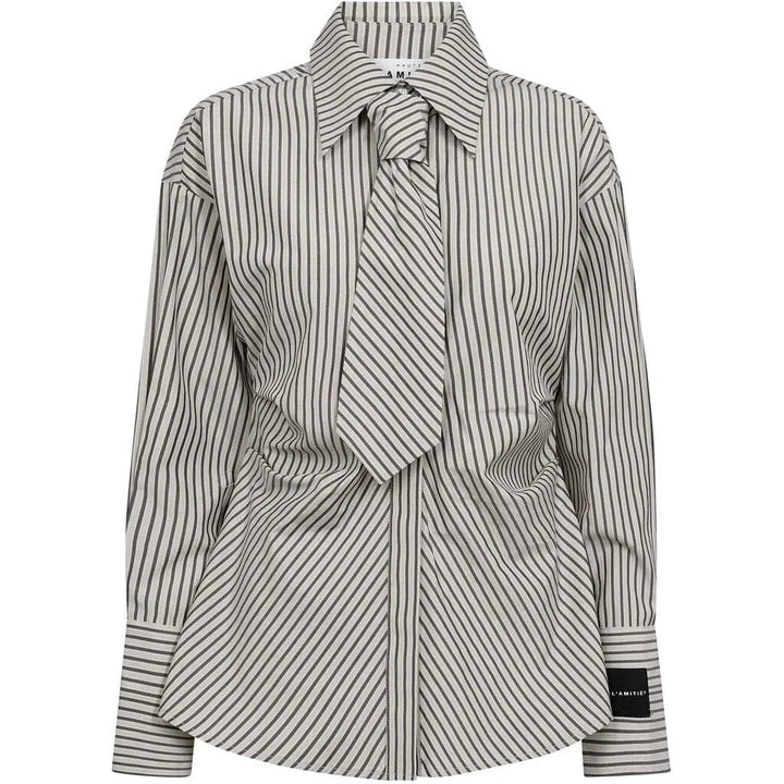 Haute L´amitié Skjorte - Gemma Tie Stribet Skjorte i Beige