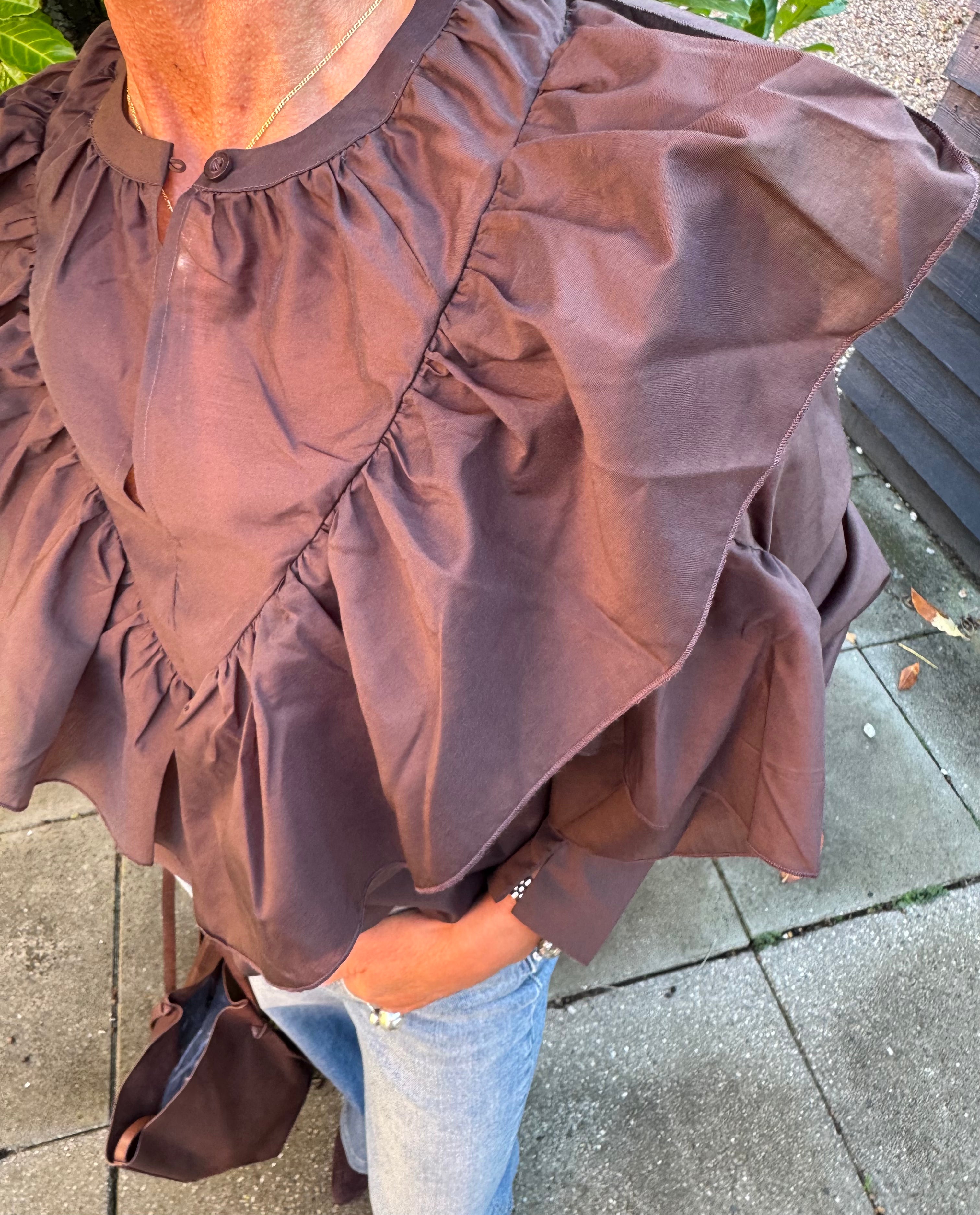 Second Female Bluse - Fria Frill Bluse i Chocolate Plum