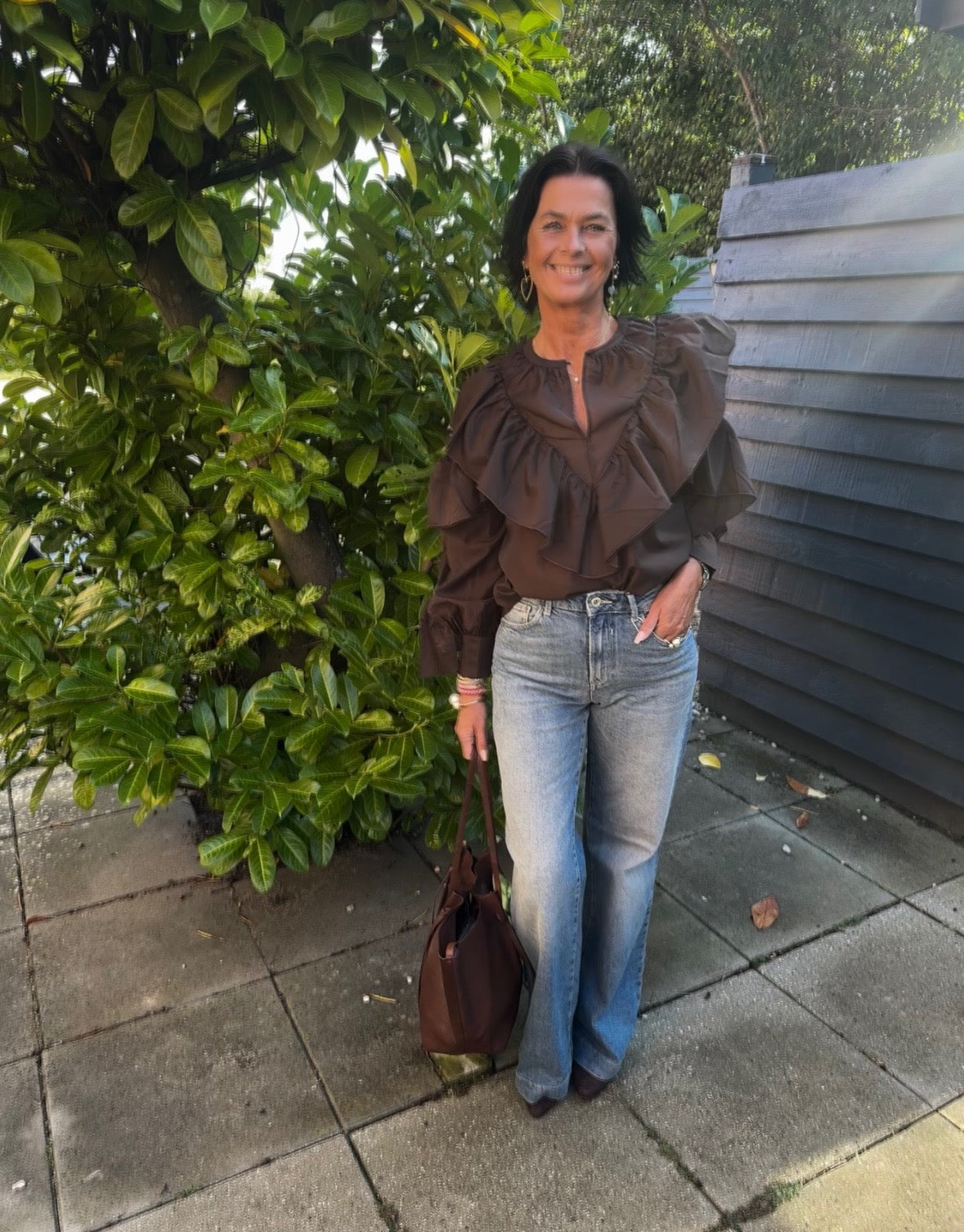 Second Female Bluse - Fria Frill Bluse i Chocolate Plum