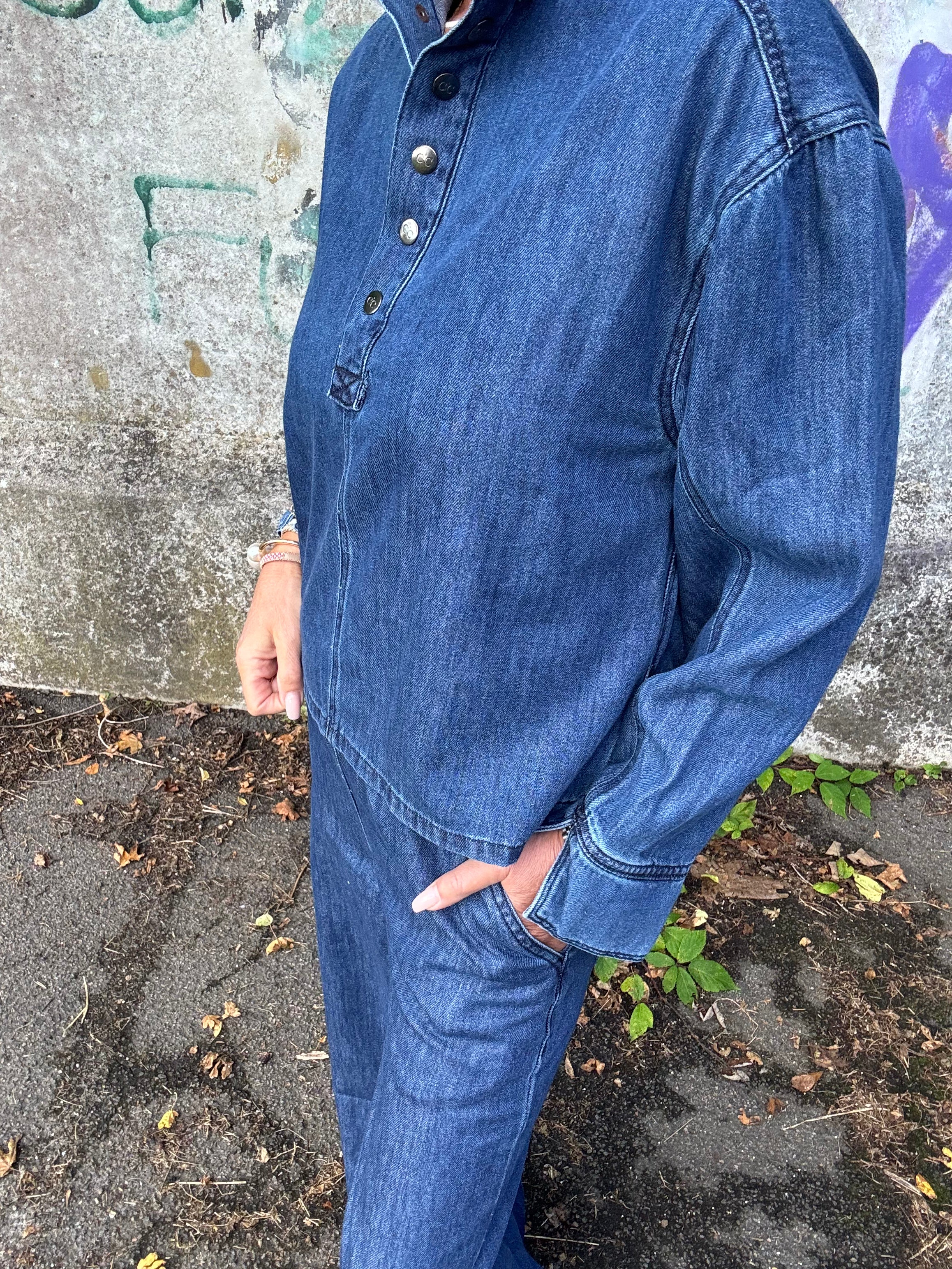 Co´Couture Skjorte - AzminaCC Denim Placket Bluse i Denim Blue