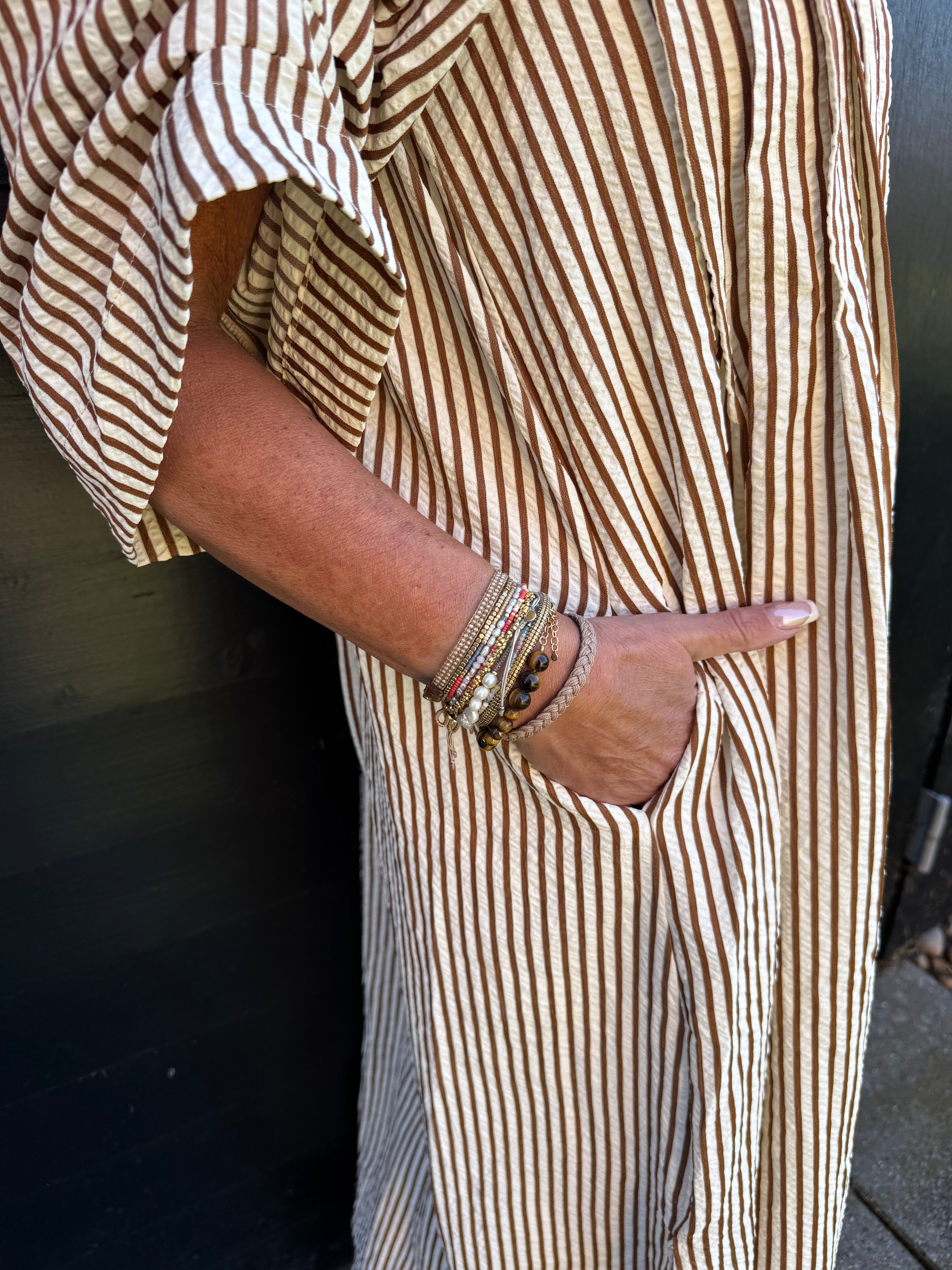 Gossia Kjole - AlexaGO Jo Skjorte Kjole i Creme Brown Stripes