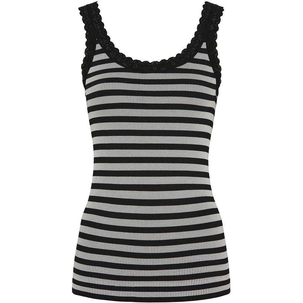 Tim & Simonsen Top - Isa Stribet Rib Top i Nero Bianco