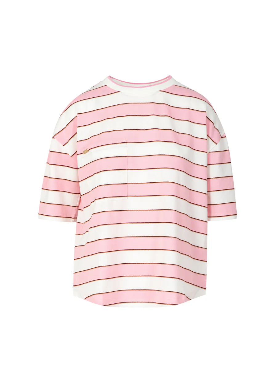 Coster Copenhagen Bluse - Jersey Rib T-shirt i White Pink Strib