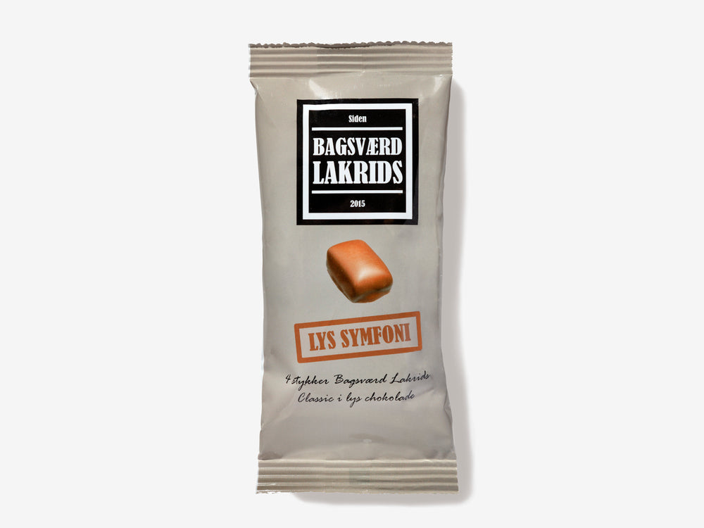 Bagsværd Lakrids - Pose Med 4 Stykker  Overtrukket Lakrids med Lys Symfoni Chokolade
