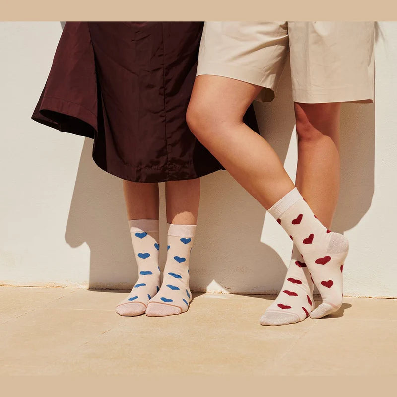 MP Women Strømper - 77775 Ada Strømper i Creme Med Røde Hjerter