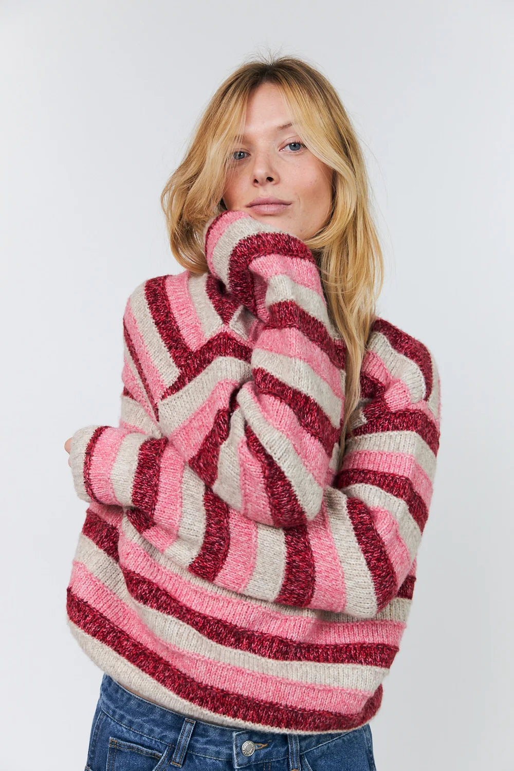 Lollys Laundry Strik - MacieLL Strik Bluse i Pink Strib