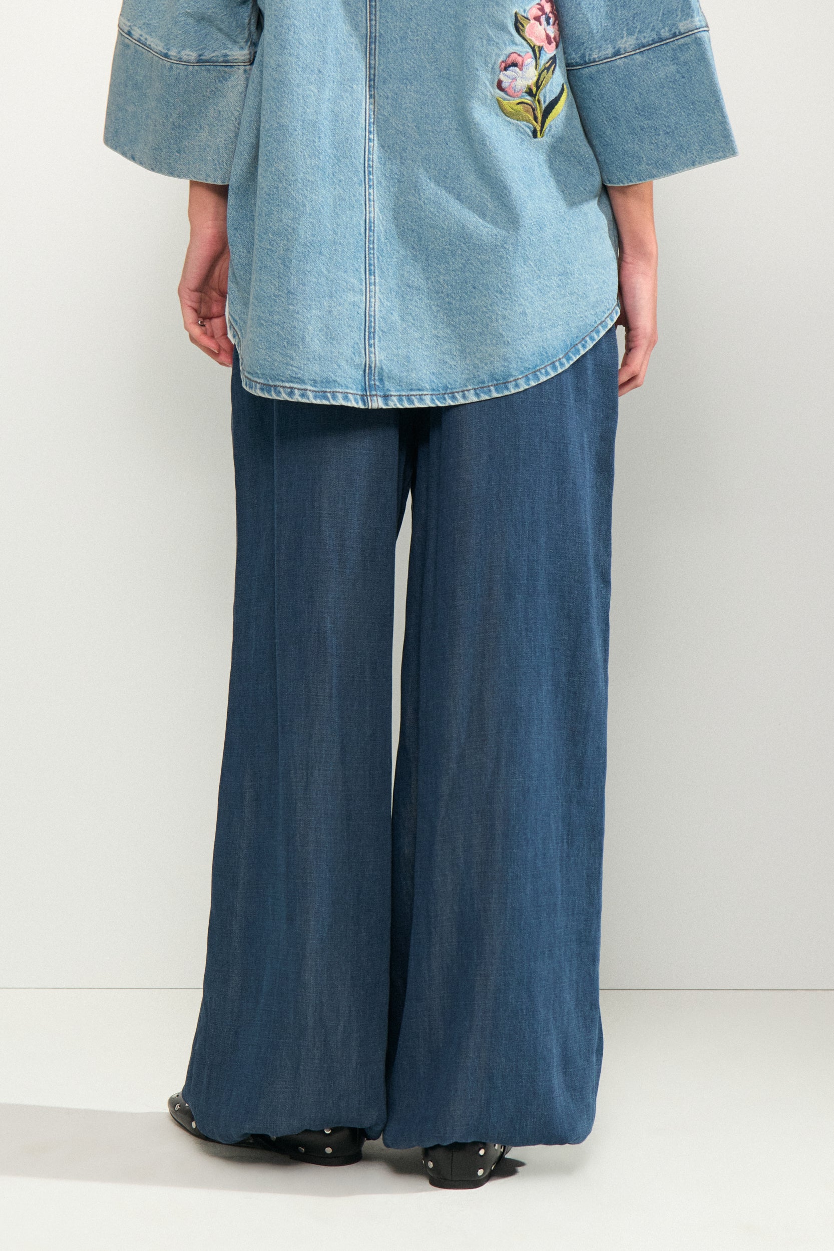 Nümph Bukser - NuAlona Parachute Bukser i Dark Blue Denim