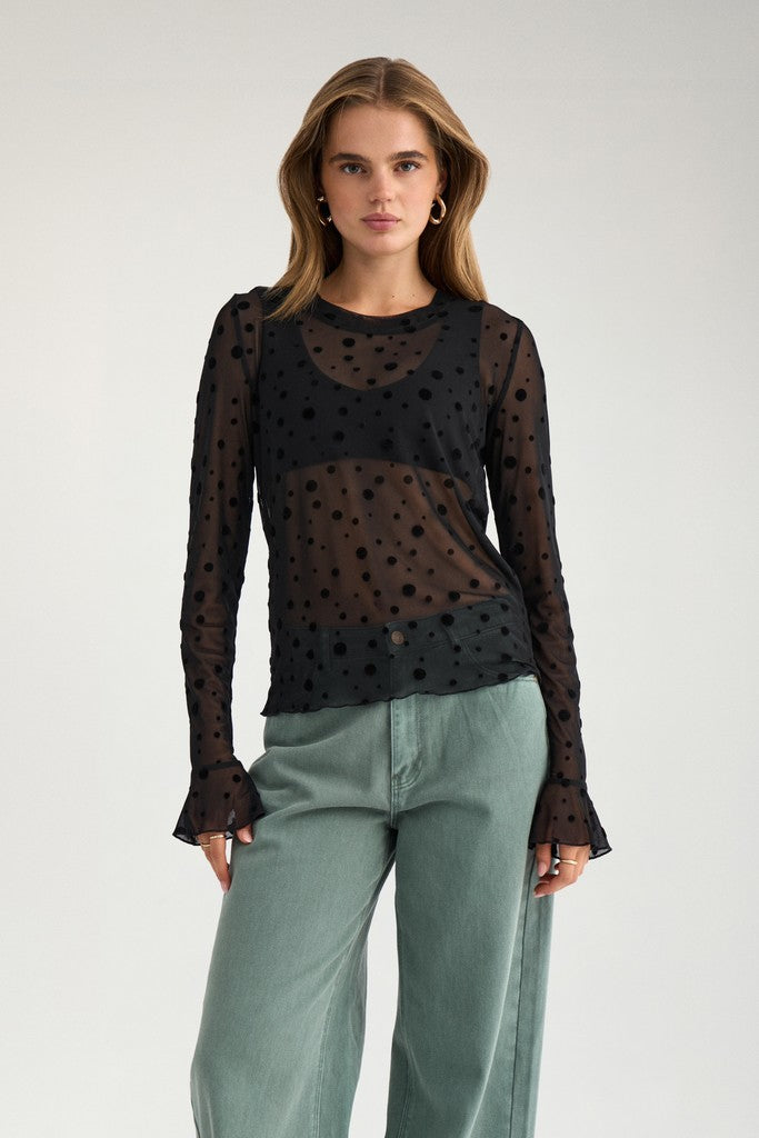 Nümph Bluse - NuEvita LS Mesh Bluse i Caviar Sort