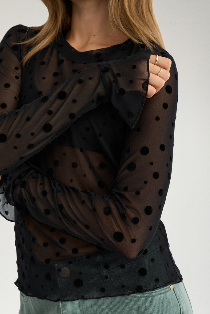 Nümph Bluse - NuEvita LS Mesh Bluse i Caviar Sort
