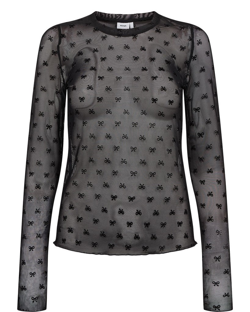 Nümph Bluse - NuBowana LS Mesh Bluse i Caviar Sort