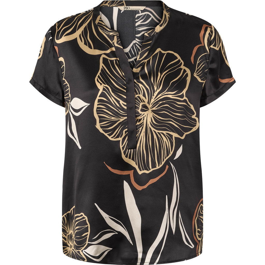 PBO Bluse - PBOBlaine Silke Top i Black Print
