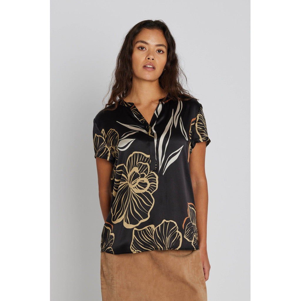 PBO Bluse - PBOBlaine Silke Top i Black Print