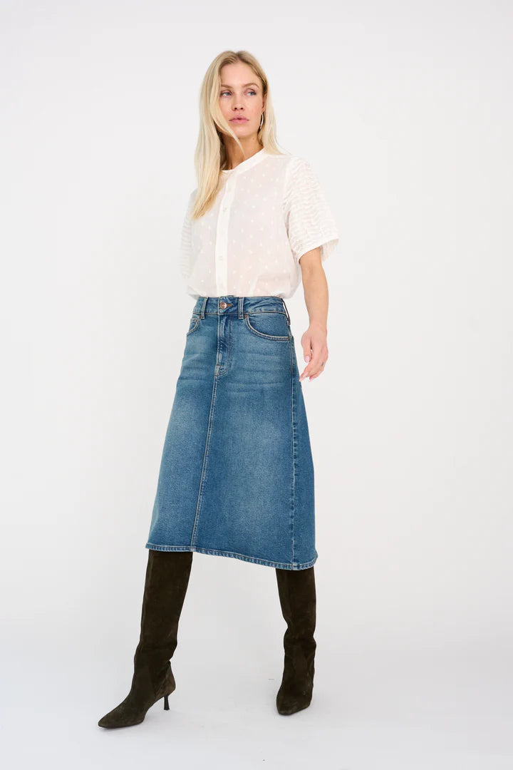 Pieszak Nederdel - PD-Amanda Denim Nederdel Wash Melfi Denim Blue
