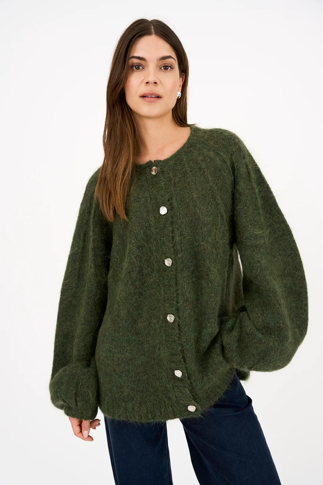 Pieszak Cardigan - PD-Maddie LS Strik Cardigan i Shadow Green Melange