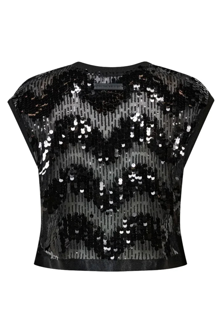 Haute L´amitié Top - Mirror Sequin Crop Top i Sort