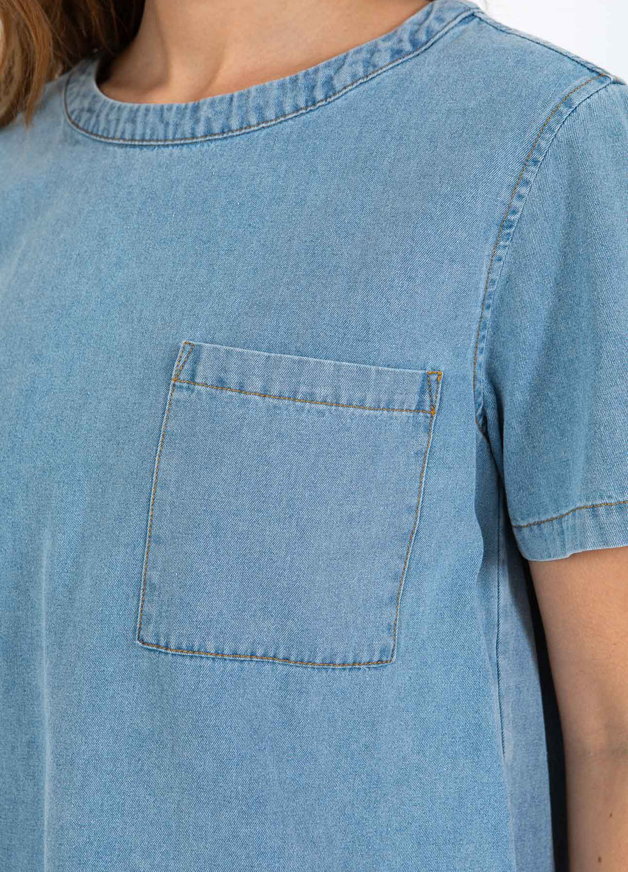 Coster Copenhagen Bluse - CC Heart Ellis Kort Denim Bluse i Denim Blue