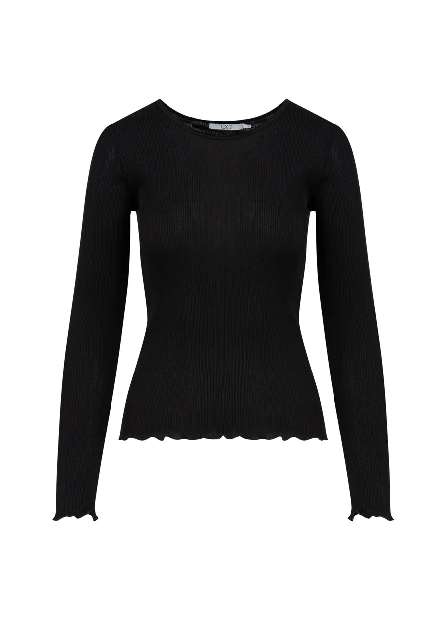 Coster Copenhagen Bluse - CC-Heart Poppy Silke Rib Bluse i Sort