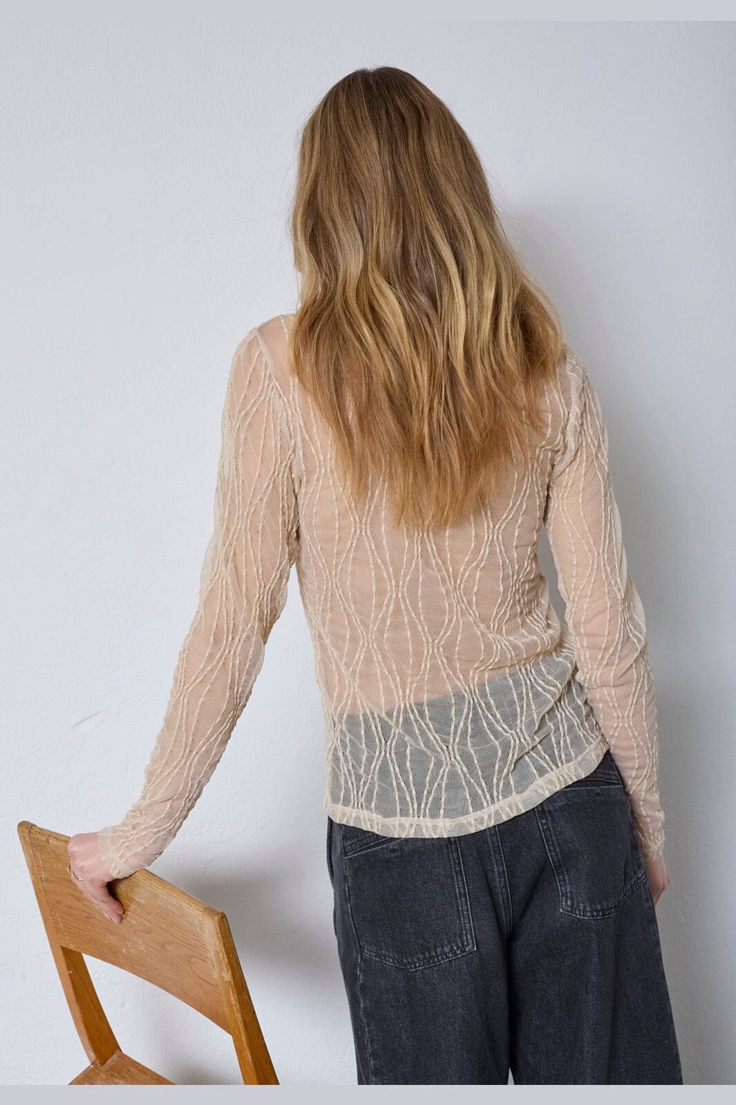 Co´couture Bluse - MarcyCC Mesh Bluse i Bone