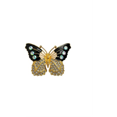 Tim & Simonsen Broche - 682 Pin Sommerfugl Med Glassten i Sort-Hvid