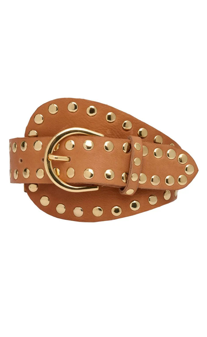 Tim & Simonsen Bælte - Dunja Stud Bælte i Cognac farvet Med Guld Nitter