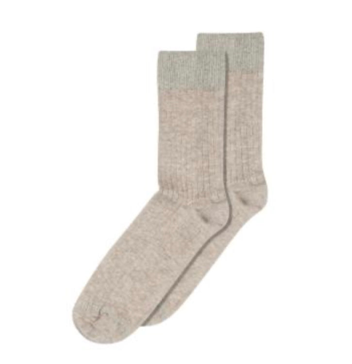 Sneaky Fox - Erina Uld Rib Strømper i Light Brown Melange