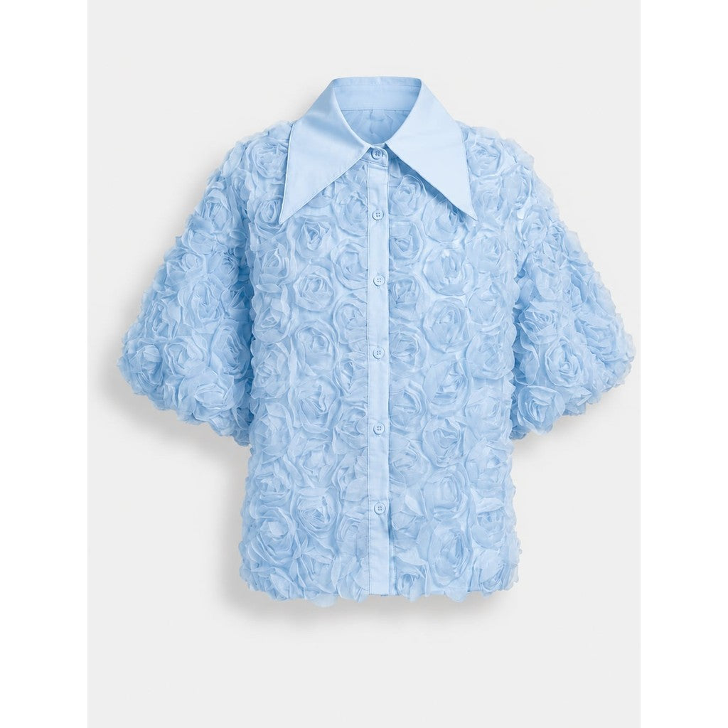 Tim & Simonsen Bluse - Gwen Flower Bluse i Light Blue