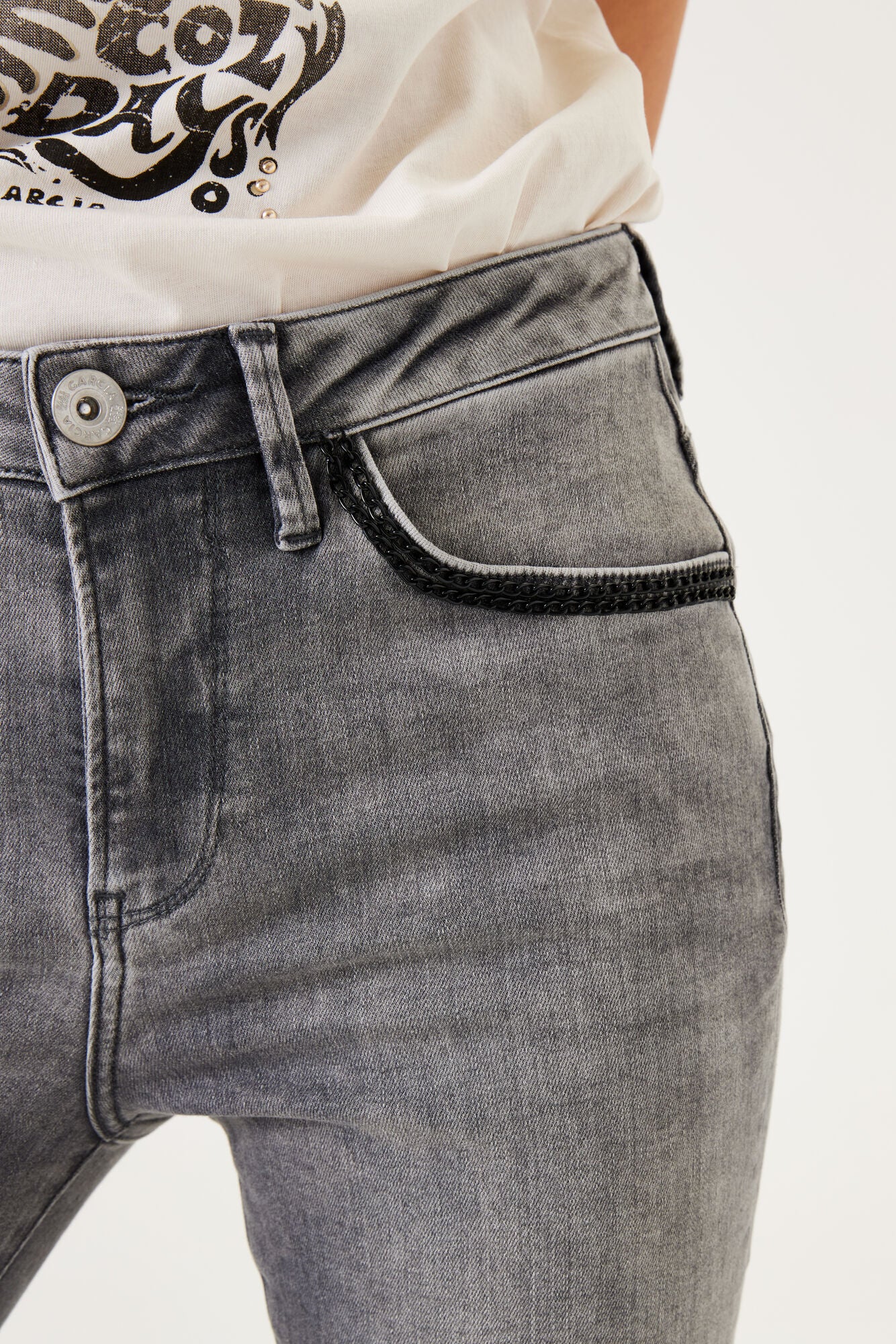 Garcia Jeans - Celia Flared Superslim Fit High Waist i Medium Used Grey