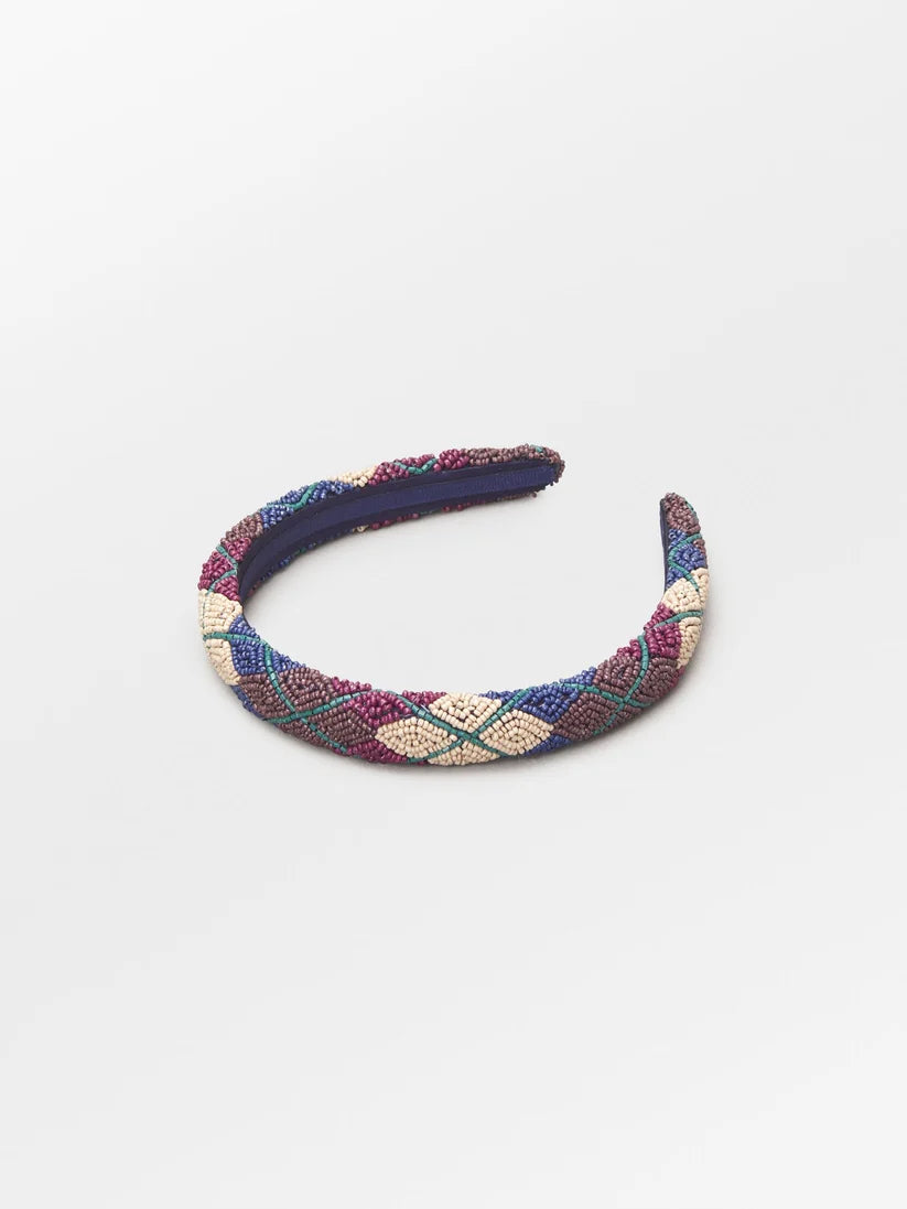 Beck Søndergaard Hårbøjle - Argyle Slim Beaded Hårbøjle Med Perler i Navy Blue
