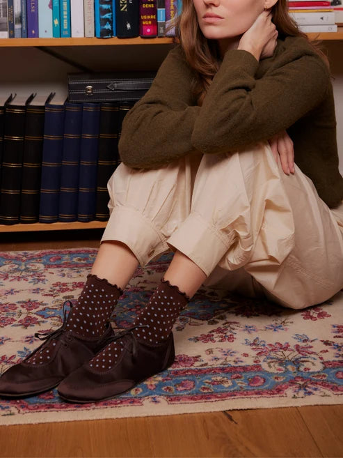 Beck Søndergaard Strømper - Dotted Frilla Korte Strømper i Chocolate Brown