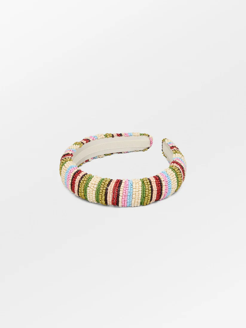 Beck Søndergaard Hårbøjle - Stripes Midi Perle Hårbøjle i Khaki Green