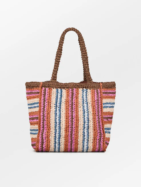 Beck Søndergaard Taske - Stripe Straw Tota Taske i Mocha Brown