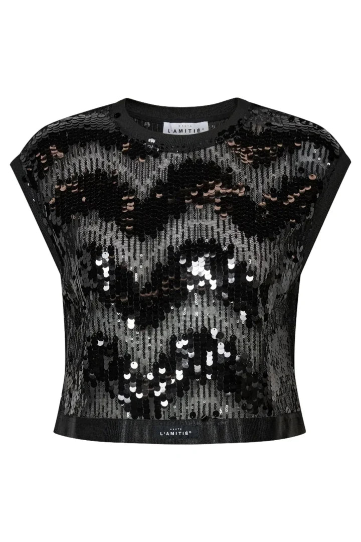 Haute L´amitié Top - Mirror Sequin Crop Top i Sort