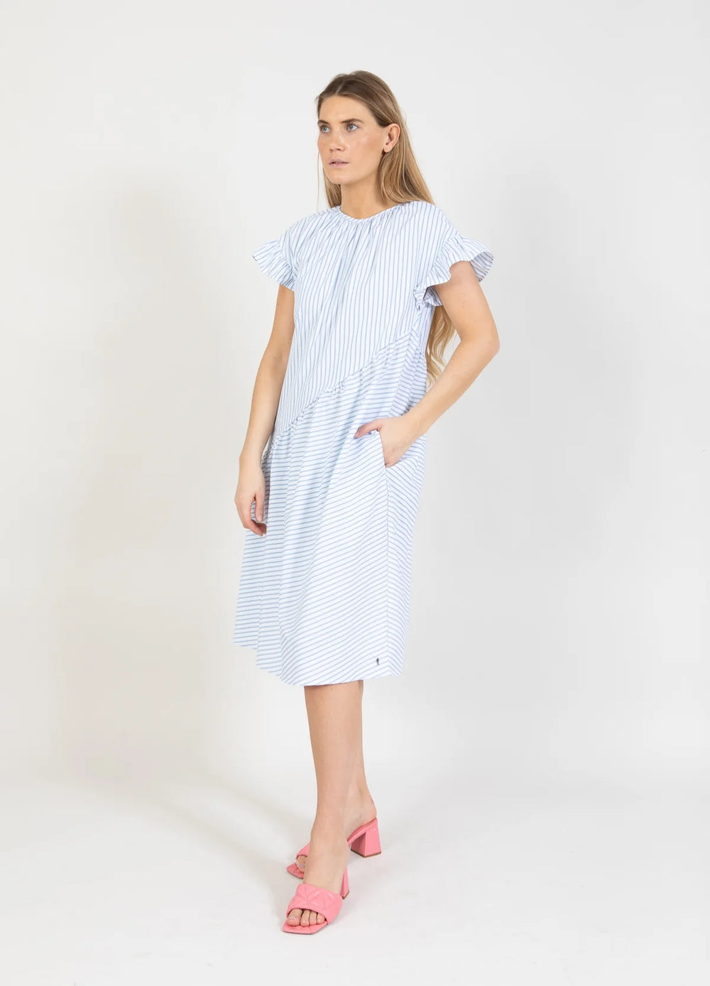 Coster Copenhagen Kjole - Kjole med Striber i Petit Blue Stripes
