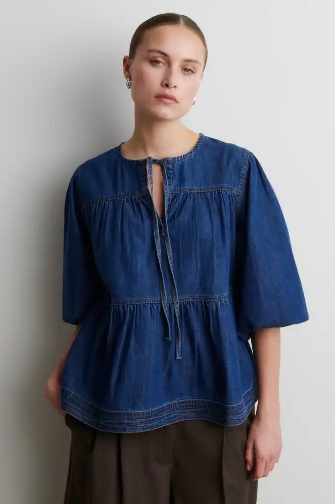 Second Female Bluse - Evana Denim Bluse i Denim Blå