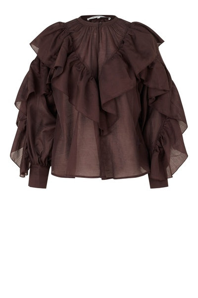 Second Female Bluse - Fria Frill Bluse i Chocolate Plum