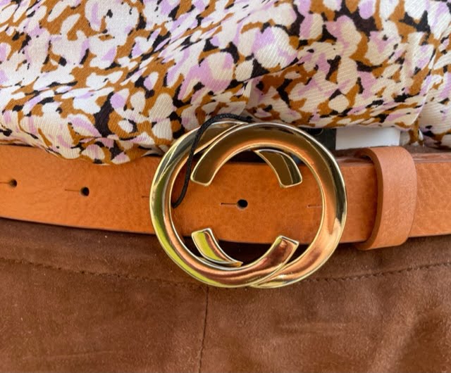 Depeche Bælte - 14196 Skind Bælte m. Dobbelt Guld Spænde i Cognac