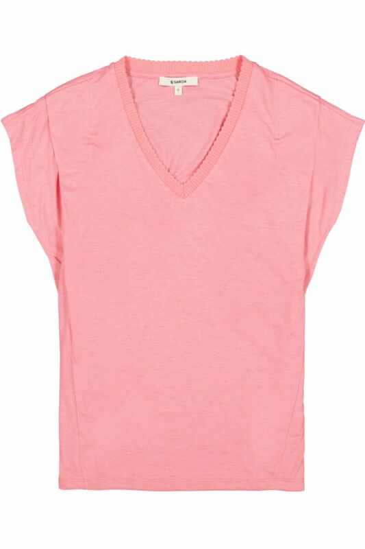 Garcia - T-shirt med V-Hals i Sunrise Pink