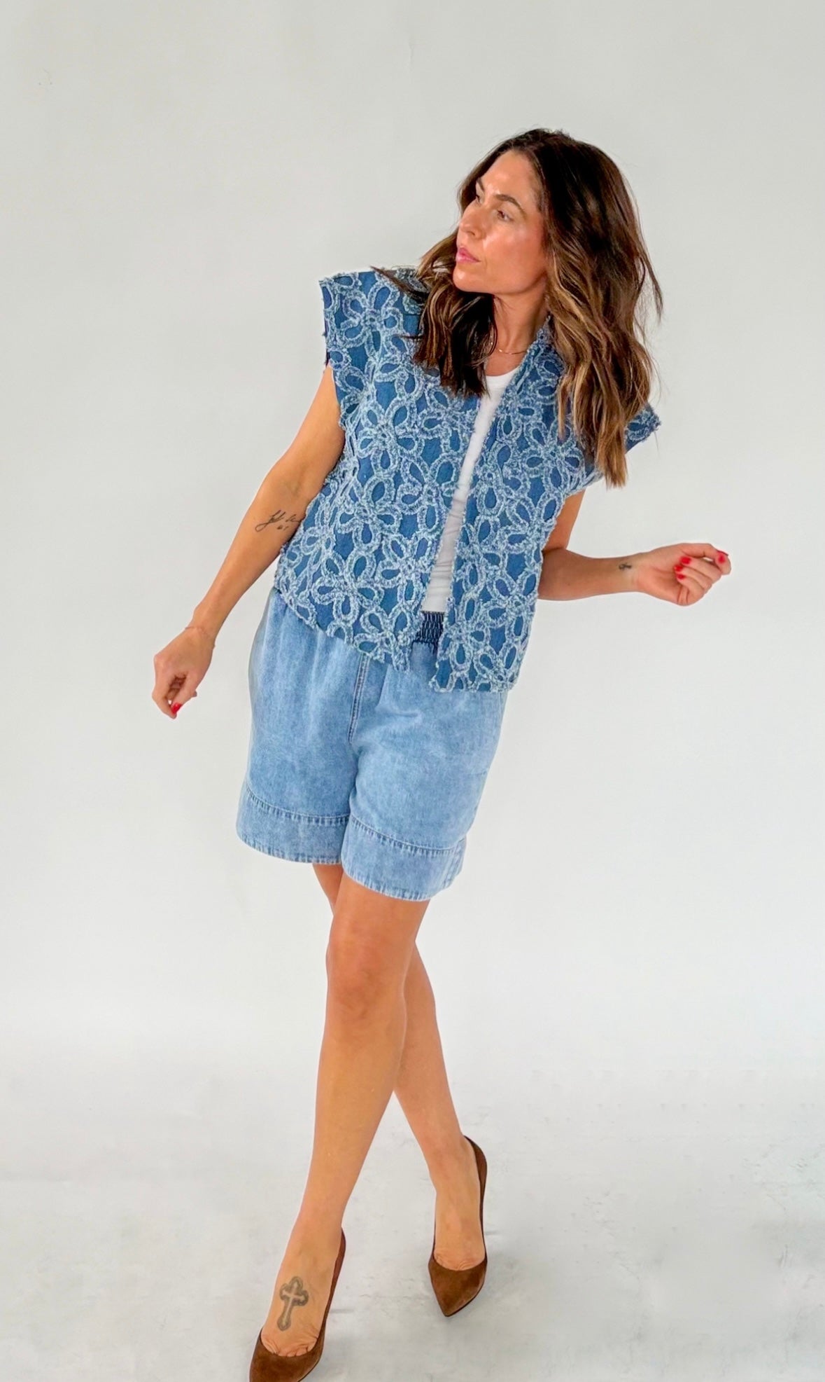 Gossia Vest - NenaGO Vest Denim Flower