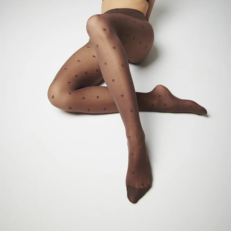 Mp Women Strømpebukser - Heather Tights i Chocolate Med Hjerter 25 Denier