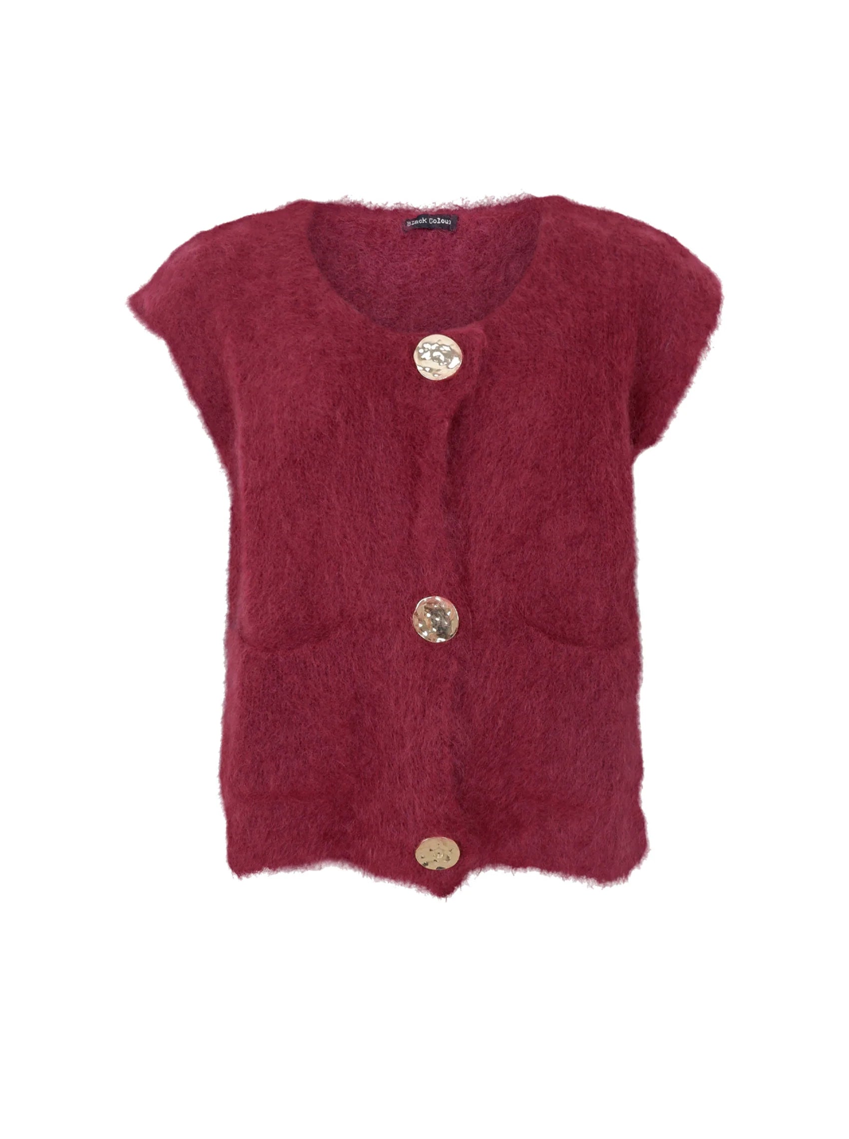 Black Colour Vest - BcBjoerk Strik Vest med Knapper i Plum