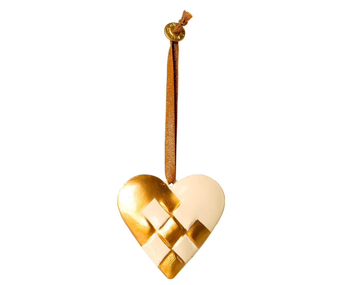 Maileg Julepynt - Metal Ornament Stor Flettet Hjerte i Guld