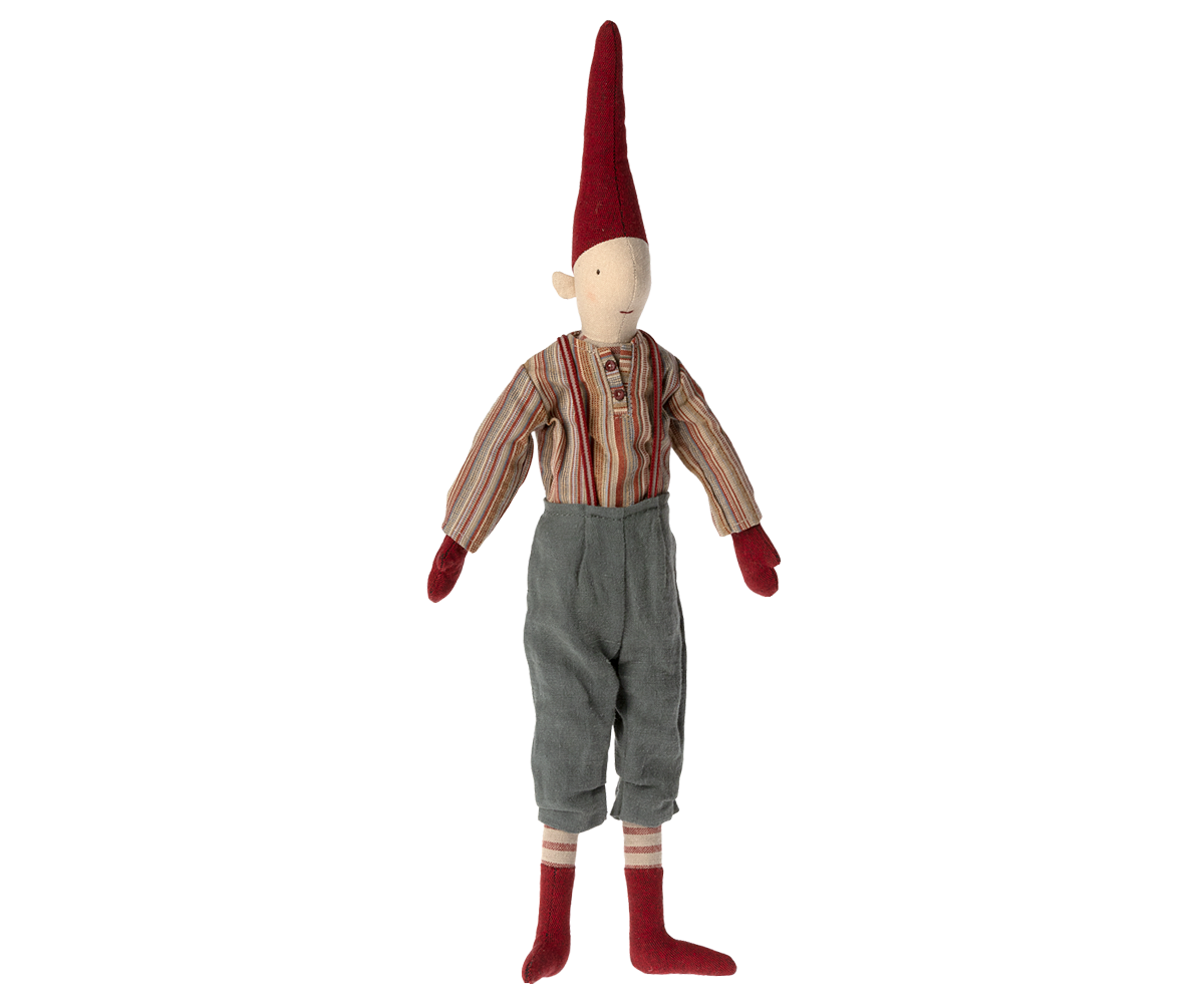 Maileg Nisse - Pixy Nisse Str. 3 Dreng Selebukser og Stribet Skjorte