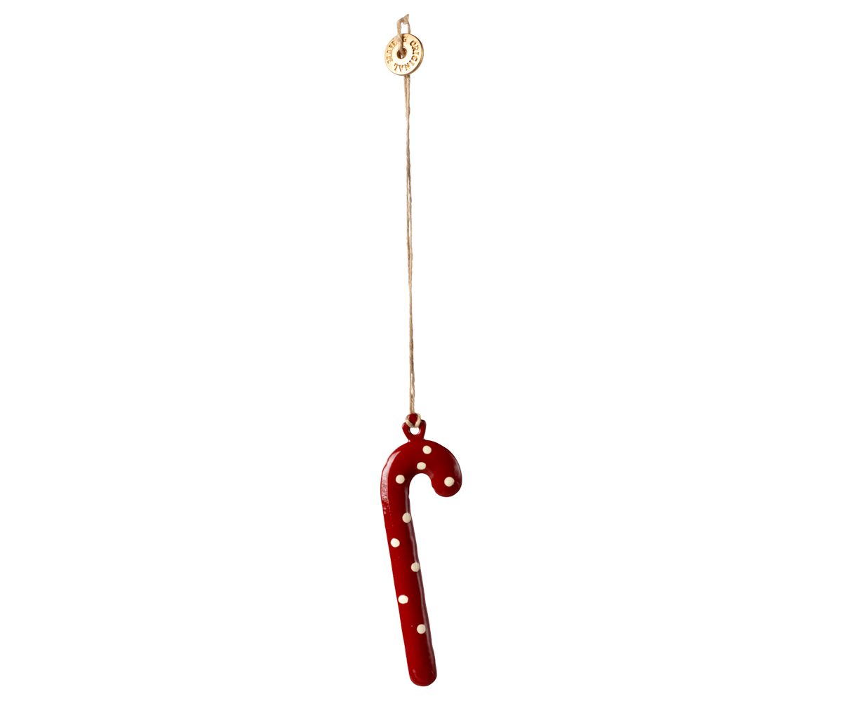 Maileg Julepynt - Metal Ornament Slikstok i Rød Med Prikker