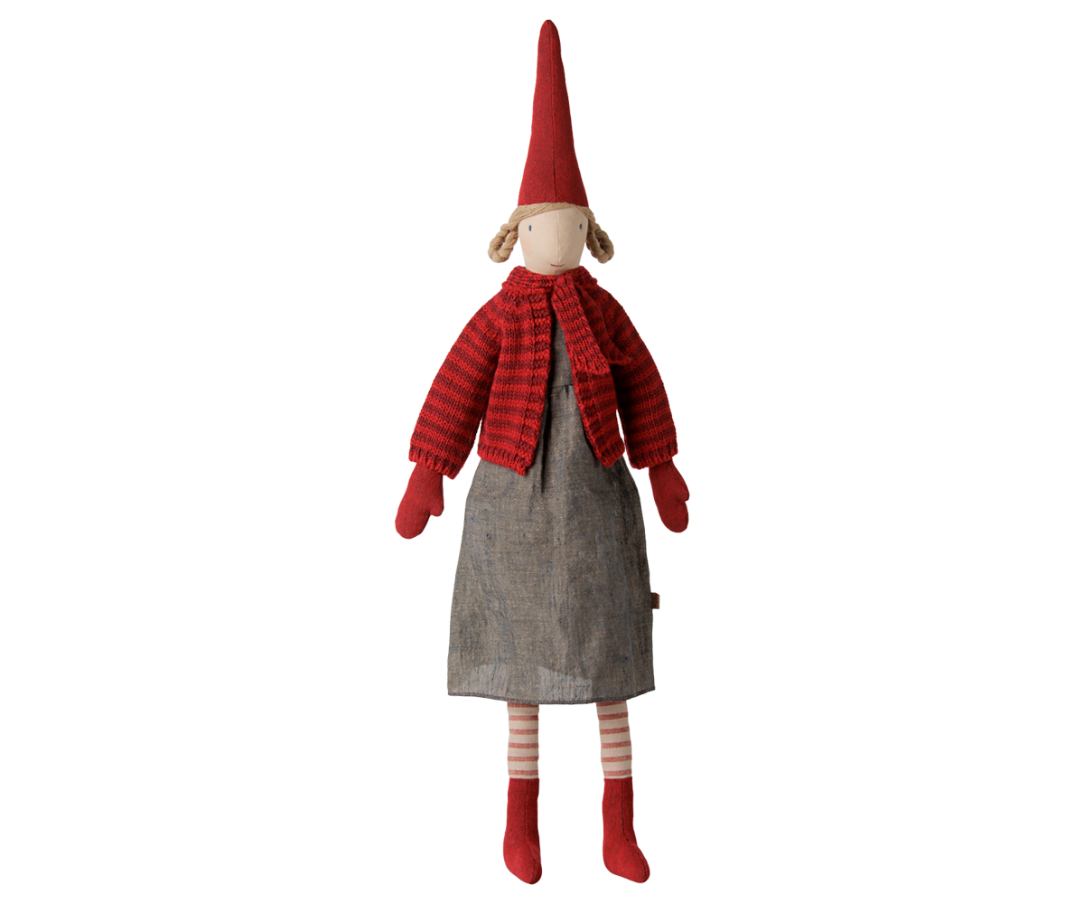 Maileg Nisse - 6442 Pixy Nisse Str. 4, Pige i Stribet Strikket Cardigan