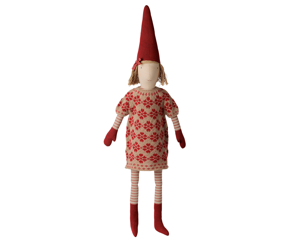 Maileg Nisse - 6452 Pixy Nisse Str. 5, Pige i Strikket Blomsterkjole