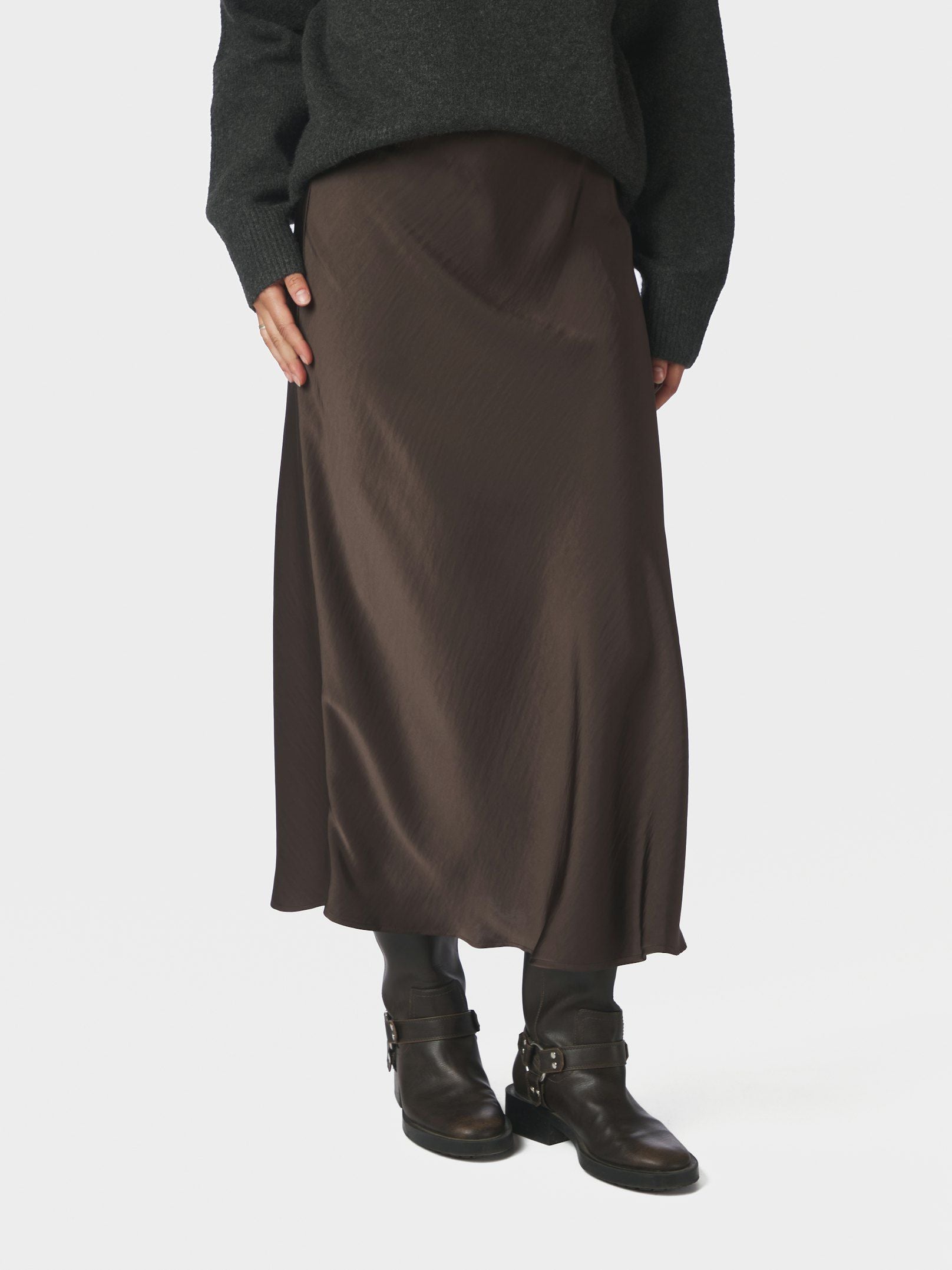 Neo Noir Nederdel - Bovary Satin Nederdel i Dark Brow